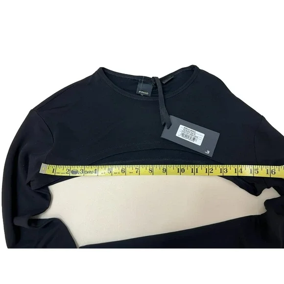 PINKO NWT Mirella Maglai 1/4 Top Black Jersey Crepe Scoop Neck Long Sleeve SZ M - Picture 7 of 8